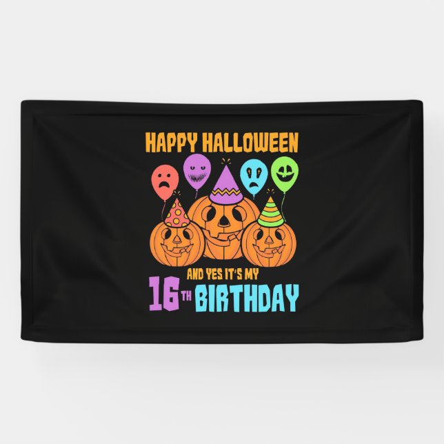 Happy Halloween 16th Birthday Banner (Horizontal)