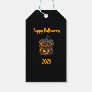 Happy Halloween 2023 carved black pumpkin Gift Tags