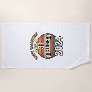 Happy Halloween 31 October Vintage Ghost Design_1 Beach Towel