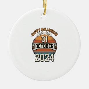 Happy Halloween 31 October Vintage Ghost Design_1 Ceramic Tree Decoration