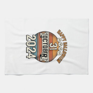 Happy Halloween 31 October Vintage Ghost Design_1 Tea Towel