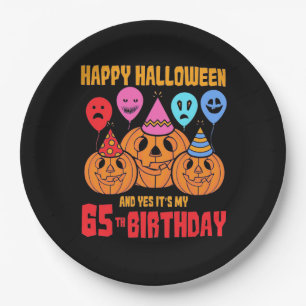 Happy Halloween 65th Birthday Paper Plate