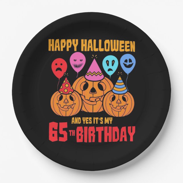 Happy Halloween 65th Birthday Paper Plate (Front)
