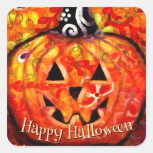 Happy Halloween Abstract Jack O Lantern Pumpkin  Square Sticker