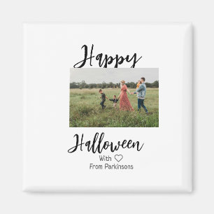 Happy Halloween add family name photo black simple Magnet