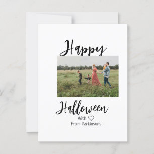 Happy Halloween add family name photo black simple Postcard