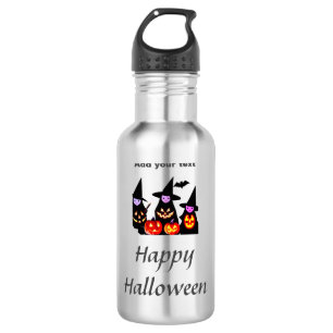 Happy Halloween add name text witches pumpkin lant 532 Ml Water Bottle