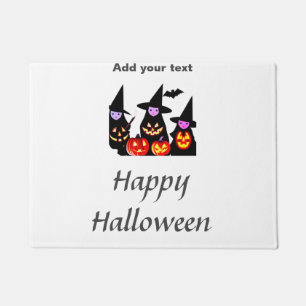 Happy Halloween add name text witches pumpkin lant Doormat