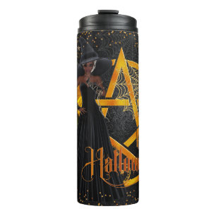 Happy Halloween African American Golden Witch Thermal Tumbler