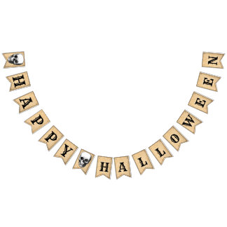 Happy Halloween Aged Skull B&W Bunting Banner