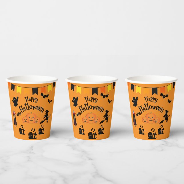 Happy Halloween and Halloween Characters Paper cup (Multi)