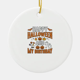 Happy Halloween And My Birthday Vintage Design_1 Ceramic Tree Decoration