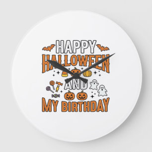 Happy Halloween And My Birthday Vintage Design_1 Large Clock