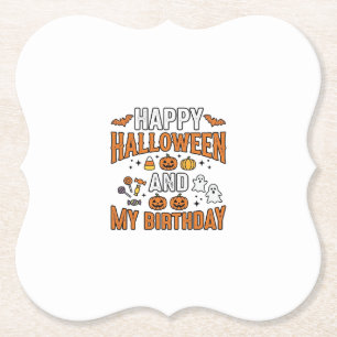 Happy Halloween And My Birthday Vintage Design_1 Paper Coaster