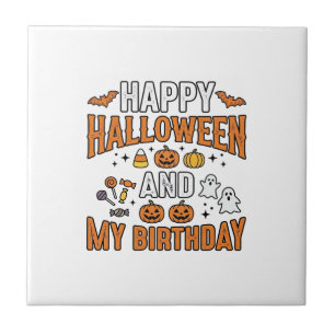 Happy Halloween And My Birthday Vintage Design_1 Tile