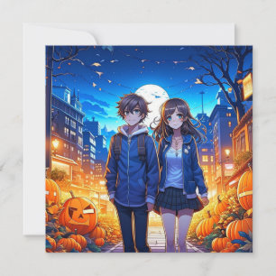 Happy Halloween   Anime Couple Holding Hands Card
