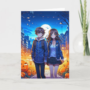 Happy Halloween   Anime Couple Holding Hands Card