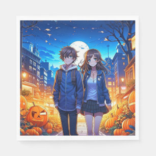 Happy Halloween Anime Couple Holding Hands Napkin