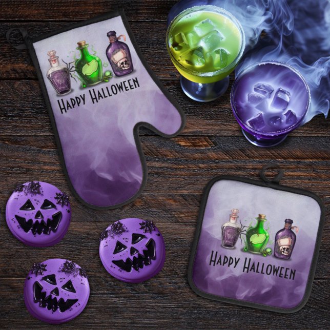 Happy Halloween Apothecary Jar Oven Mitt & Pot Holder Set (Creator Uploaded)