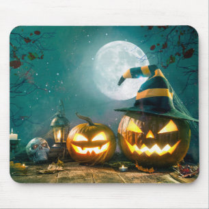 Happy Halloween Art Funny Jack O Lantern Halloween Mouse Mat