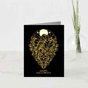 Happy Halloween Art Nouveau Raven Foil Greeting Card