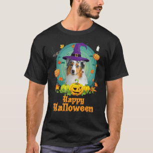 Happy Halloween Aussie Dog Pumpkin Witch Ghost Cut T-Shirt