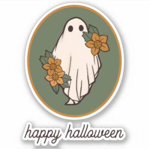 Happy Halloween Autumn Ghost With Flowers