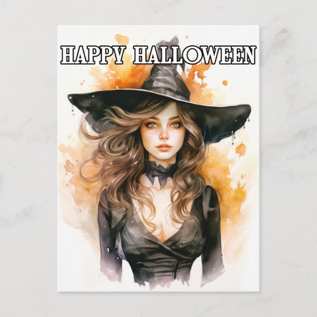 Happy Halloween | Autumn Witch Illustration Postcard (Front)