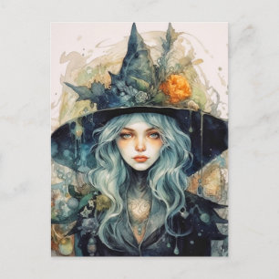 Happy Halloween Autumn Witch Postcard