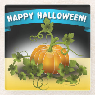 'HAPPY HALLOWEEN"  BANNER GLASS COASTER