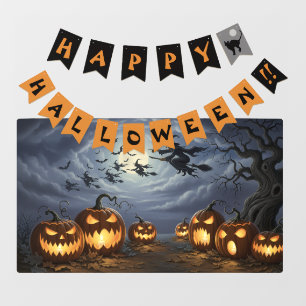 Happy Halloween Banner, Witches, Pumkins Window Cling