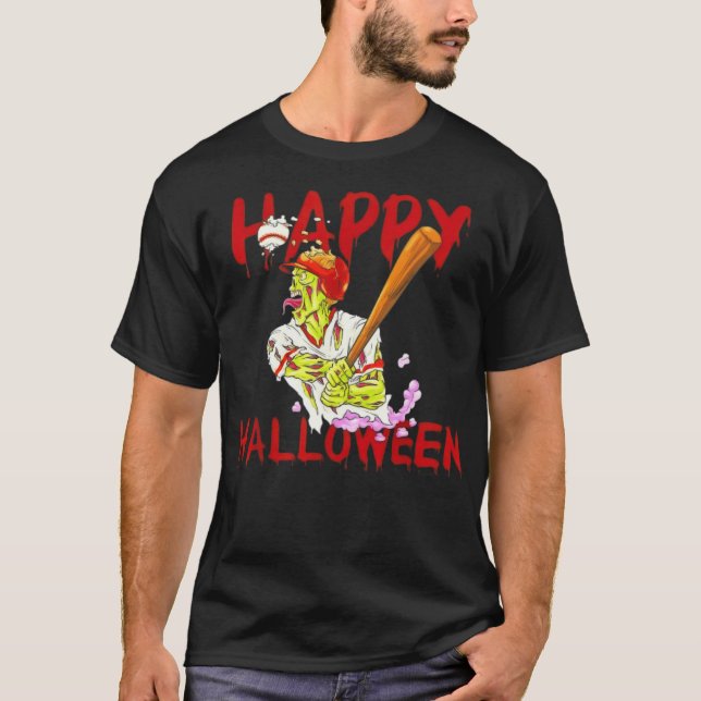 Happy Halloween Baseball Zombie Costume baseball g T-Shirt (Front)