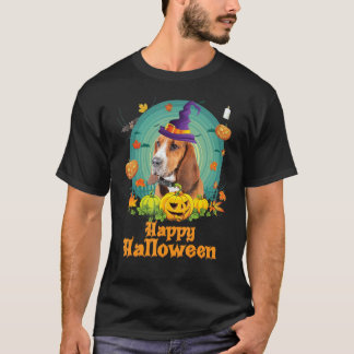 Happy Halloween Basset Hound Dog Pumpkin Witch Gho T-Shirt