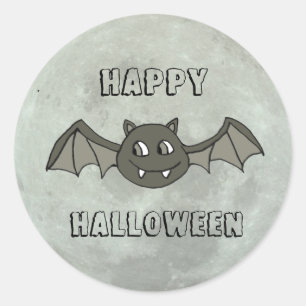 Happy Halloween Bat and Full Moon Classic Round Sticker