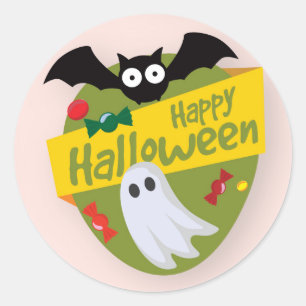 Happy Halloween Bat and Ghost Sticker Seal