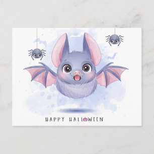 Happy Halloween Bat and Spiders Postcard