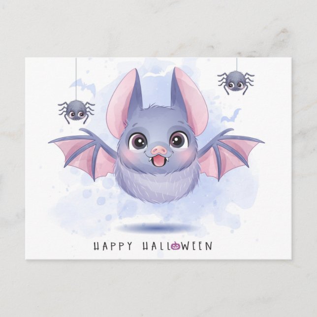 Happy Halloween Bat and Spiders Postcard (Front)