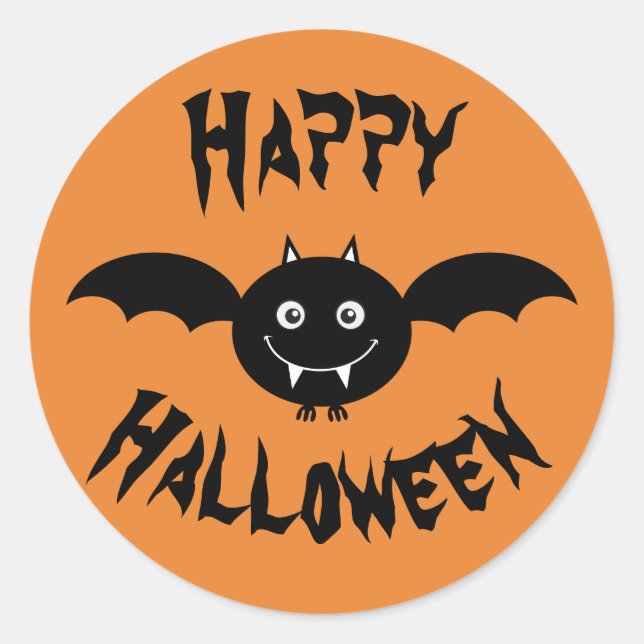 Happy Halloween Bat Classic Round Sticker (Front)