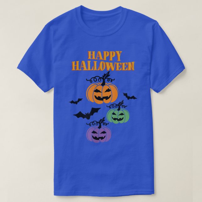 Happy Halloween Bat Jack o Lantern Pumpkin  T-Shirt (Design Front)