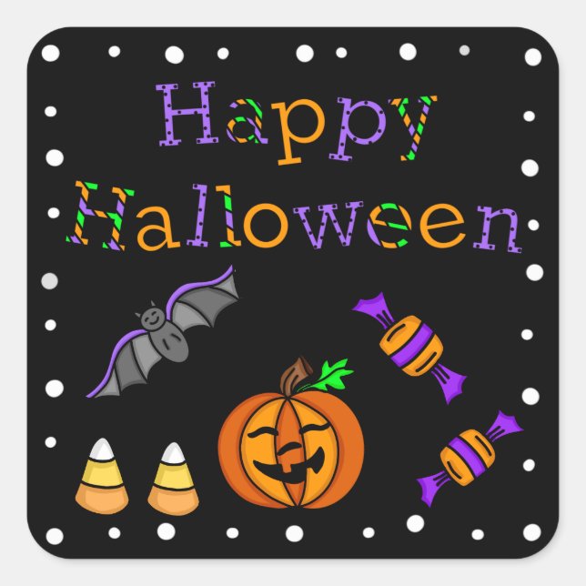 Happy Halloween Bat Pumpkin Candy Corn  Square Sticker (Front)