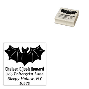 Happy Halloween Bat Return Address Rubber Stamp