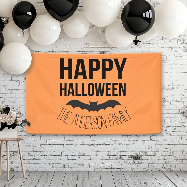 Happy Halloween Bat with Black Name Banner (Custom Halloween Banner)