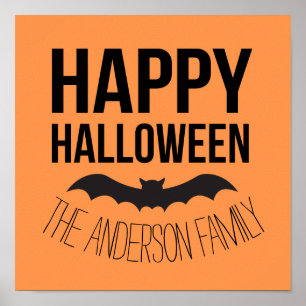 Happy Halloween Bat with Black Name Poster