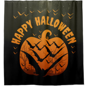 HAPPY HALLOWEEN BATS AND PUMPKIN SHOWER CURTAIN