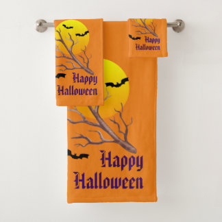 Happy Halloween Bats And The Moon Bath Towel Set