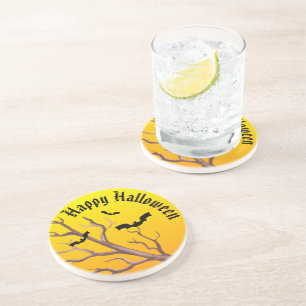Happy Halloween Bats And The Moon Coaster
