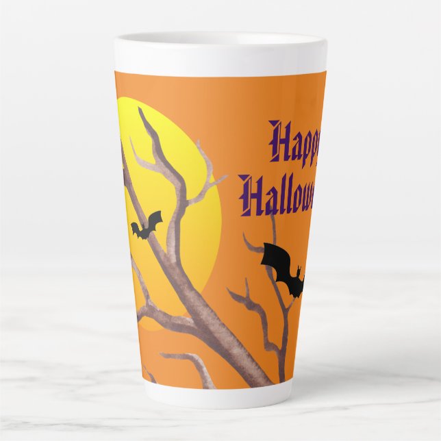Happy Halloween Bats And The Moon Latte Mug (Front)