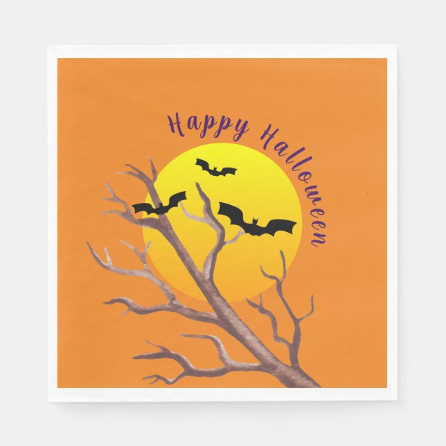 Happy Halloween Bats And The Moon Paper Napkins (Front)