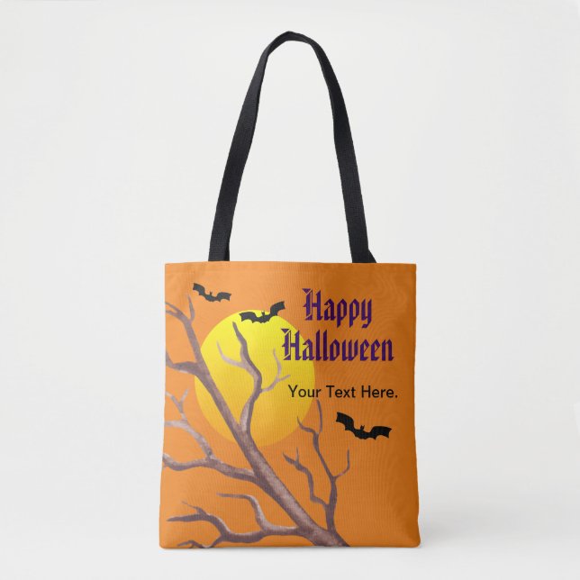 Happy Halloween Bats And The Moon Tote Bag (Front)