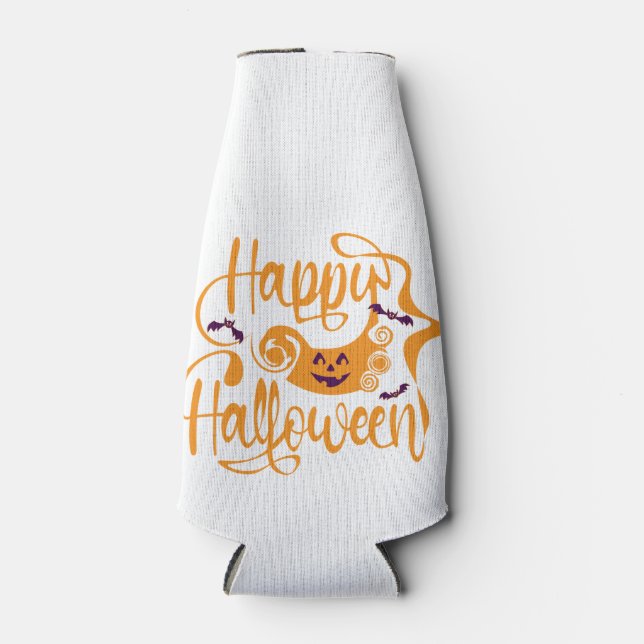 Happy Halloween bats  jack o lantern Bottle Cooler (Front)